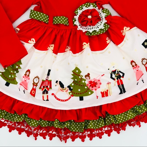 NWT Counting Daisies Nutcracker Print Holiday Christmas Ruffle Skirt Dress NEW - Picture 10 of 12